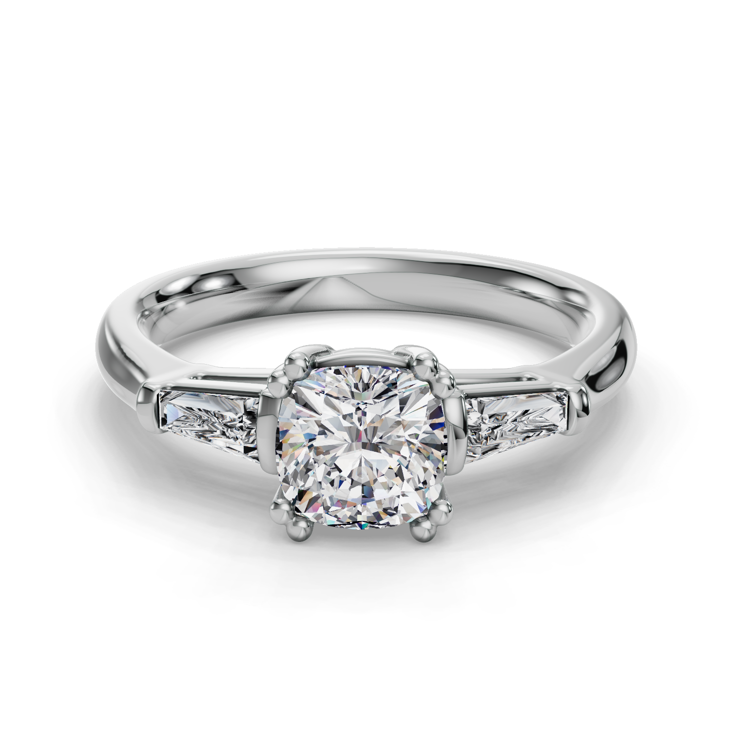 14 K White Gold Side Stone Engagement Ring