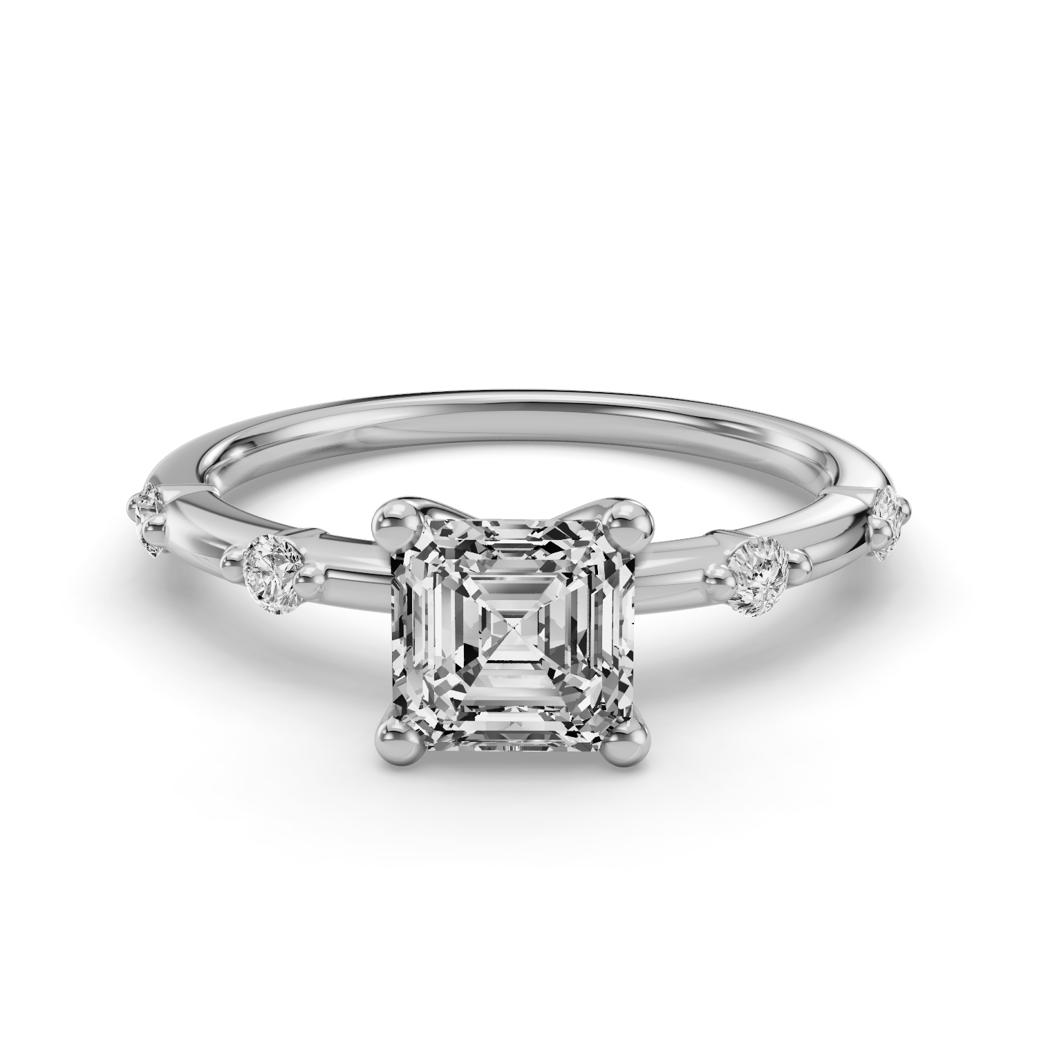 Asscher Side Stone Engagement Ring