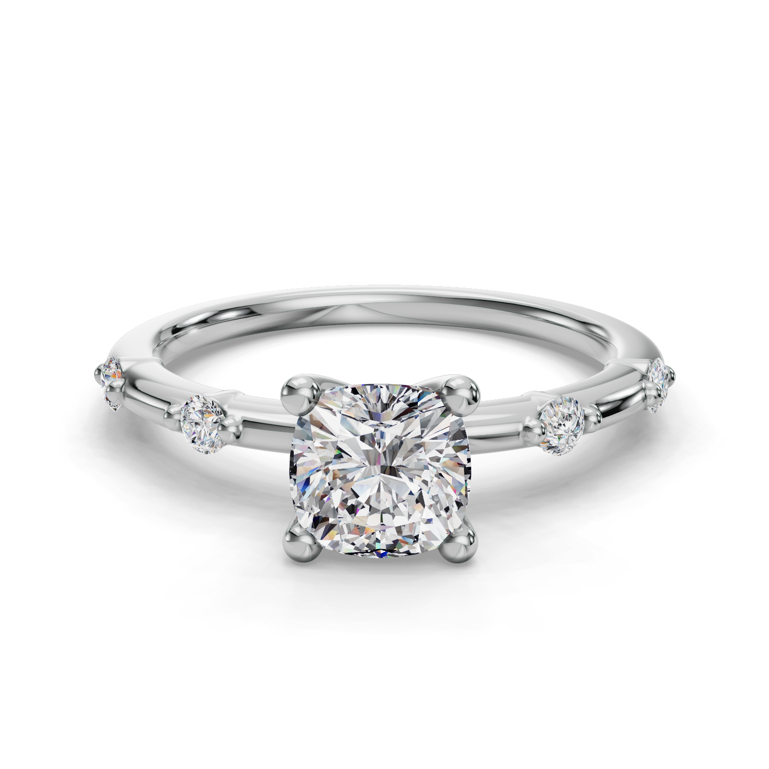 Cushion Side Stone Engagement Ring