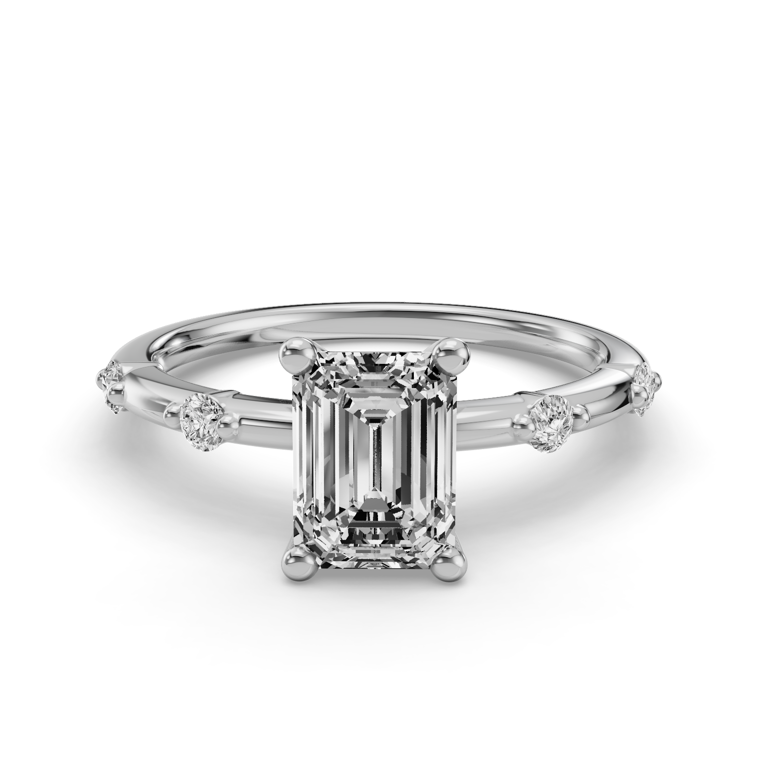 Emerald Side Stone Engagement Ring