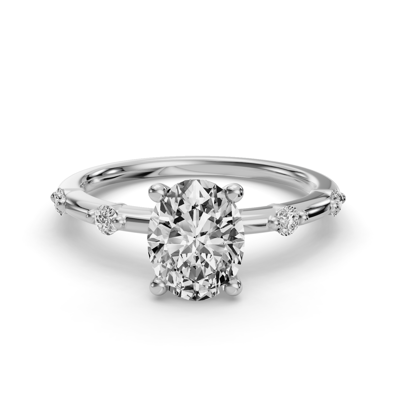 Oval Side Stone Engagement Ring
