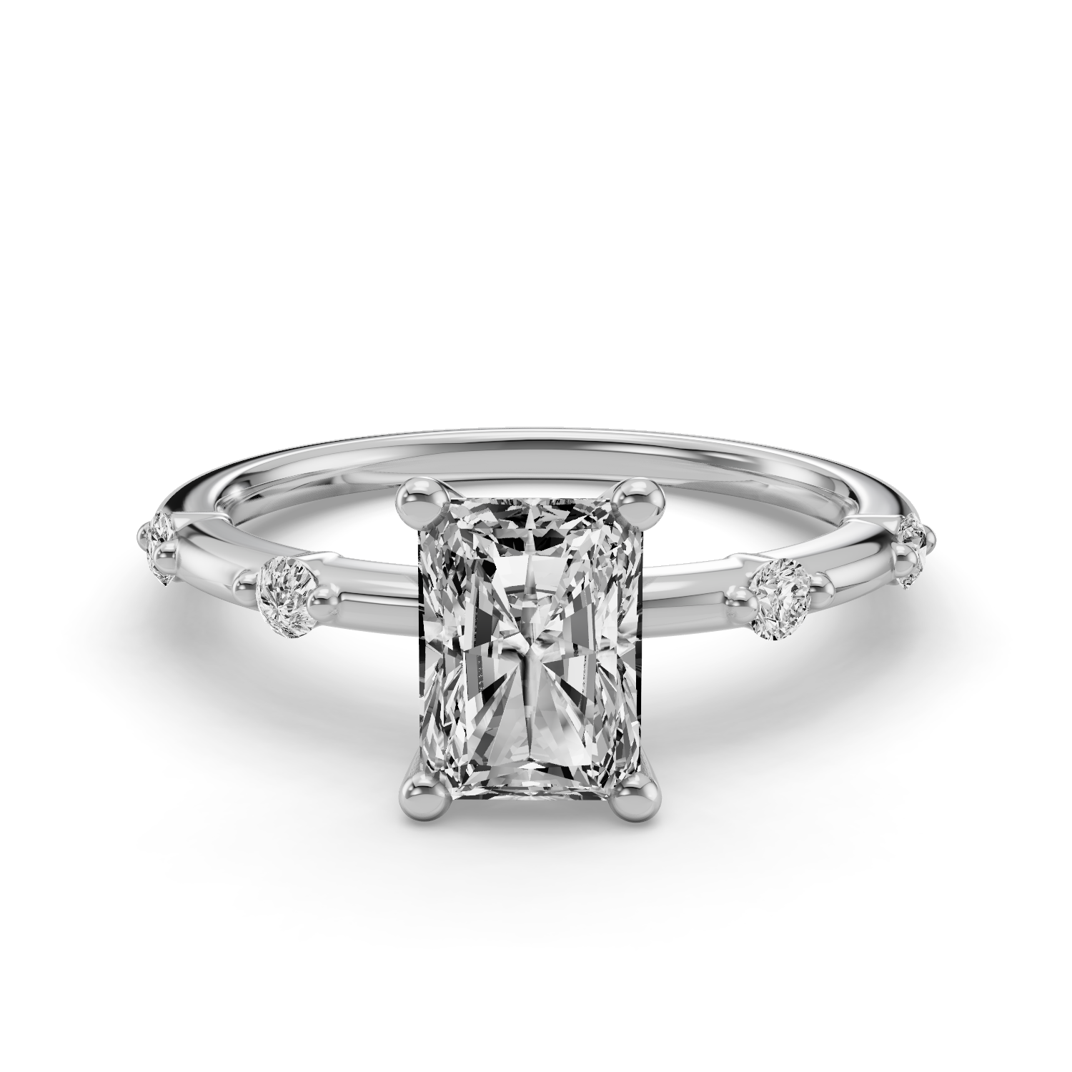 Radiant Side Stone Engagement Ring