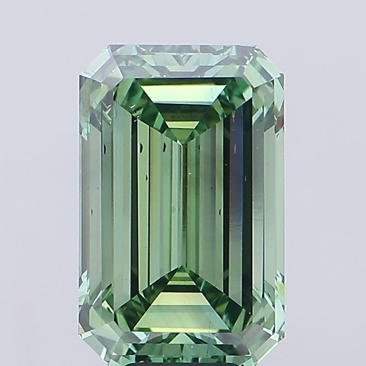 Emerald cut 10.5ct Fancy Vivid Green SI1