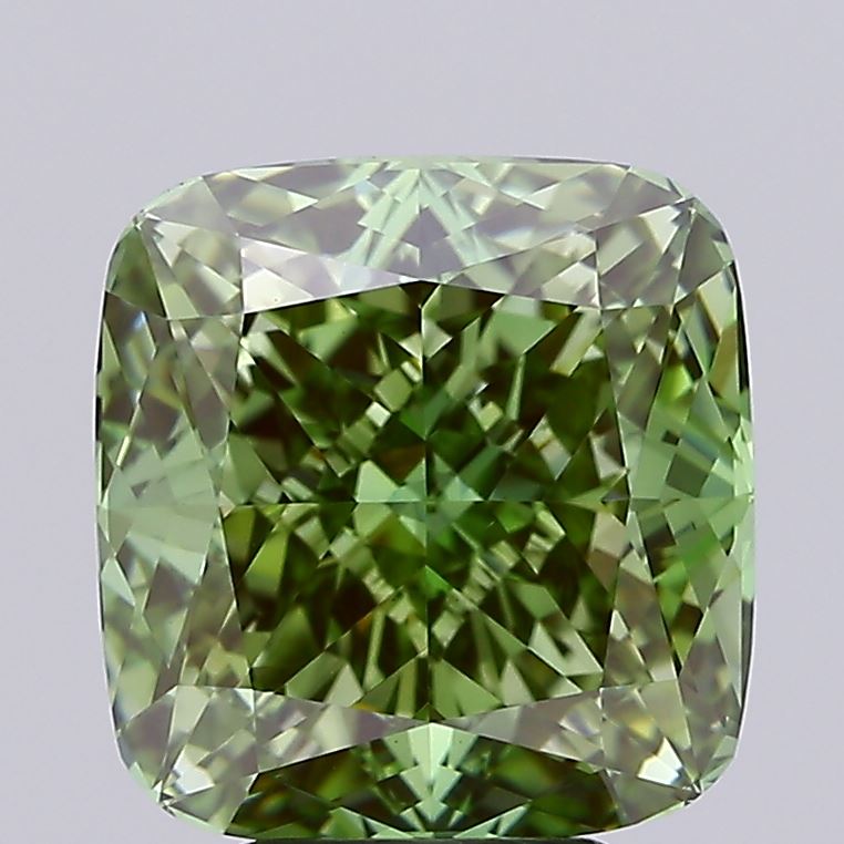 Cushion Square 5.12ct Fancy Vivid Green VS1