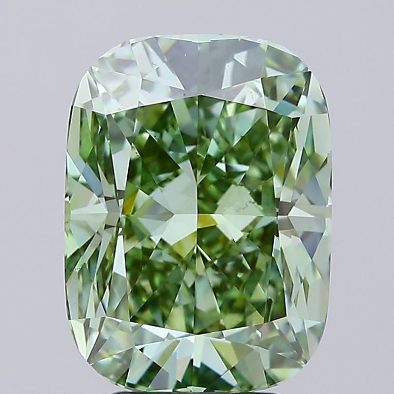 Cushion 5.05ct Fancy Vivid Green VS1