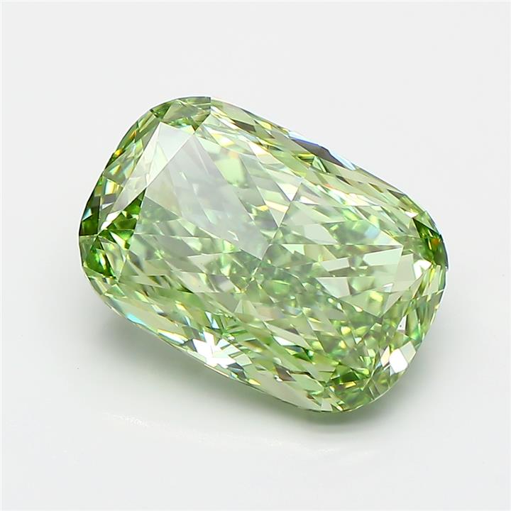 Cushion 4.31ct Fancy Vivid Green VS1