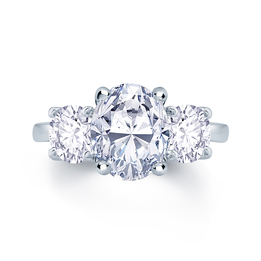 Oval With Round 3 Stone Engagement Ring