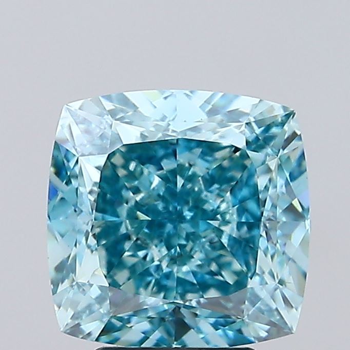 Cushion Modified 4.59ct Fancy Vivid Bluish Green VS1